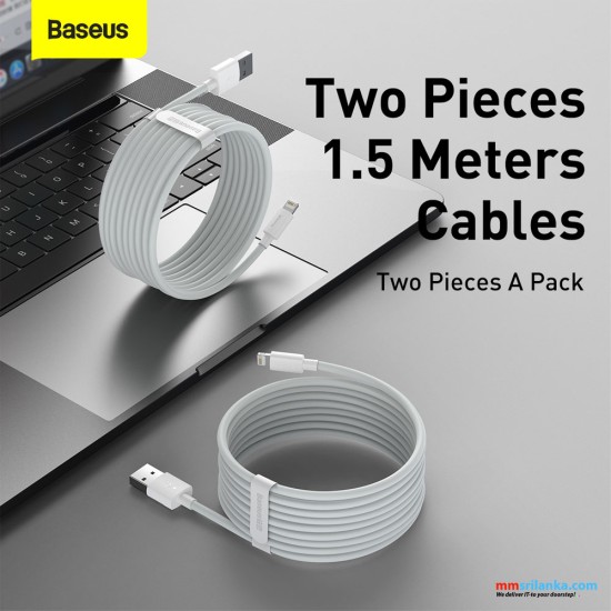 Baseus 1.5m 2.4A (2 Cables /Set) USB to Lighting Simple Wisdom Data Cable Kit White (6M)